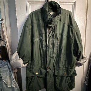 Olive Green 90s Utility Field Jacket, style oversized